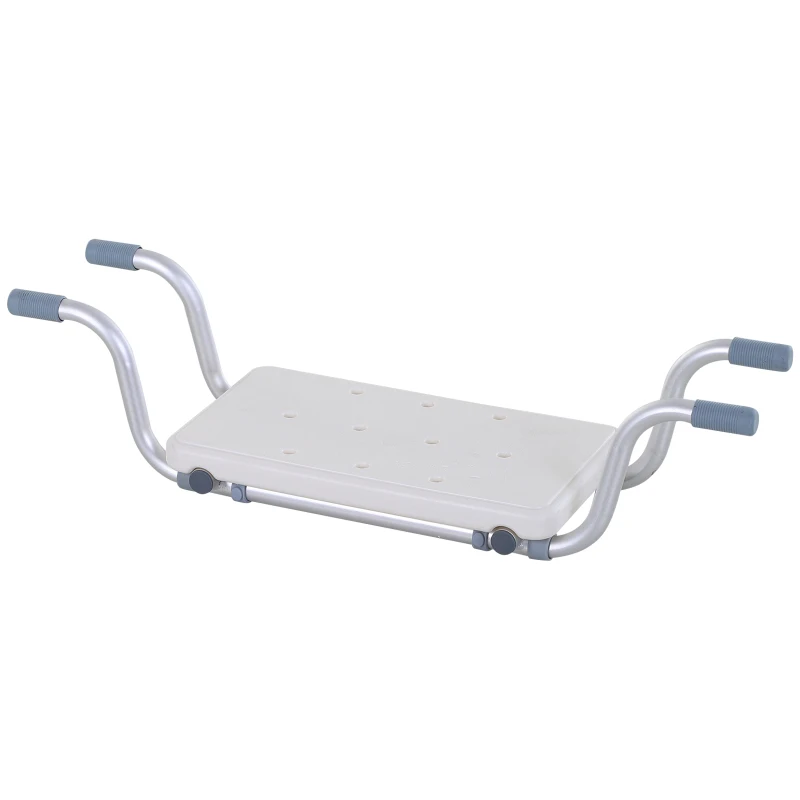 HOMCOM Tractable Aluminum And Plastic Bathtub Tray Bathroom Stool Shower Storage Shelf 71-81cm 136kg