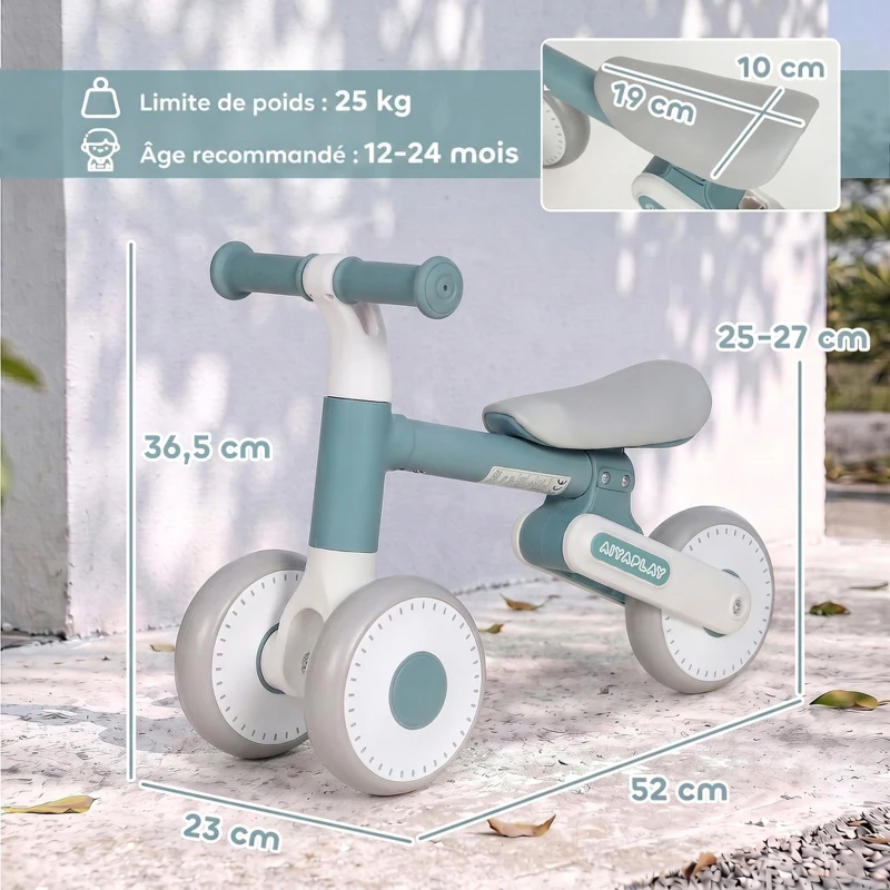 AIYAPLAY Draisienne Bébé 1-2 Ans Pliable, Siège Réglable, Direction Limitée à 135°, Pneus EVA Silencieux, 52x23x36,5cm, Bleu