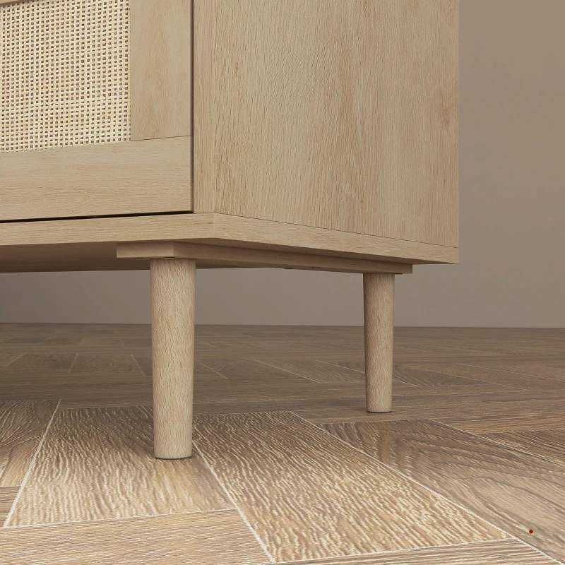 HOMCOM Cómoda para Dormitorio con 6 Cajones con Frontal de Ratán Patas de Madera Cajonera Estilo Bohemio 110x40x75 cm Roble