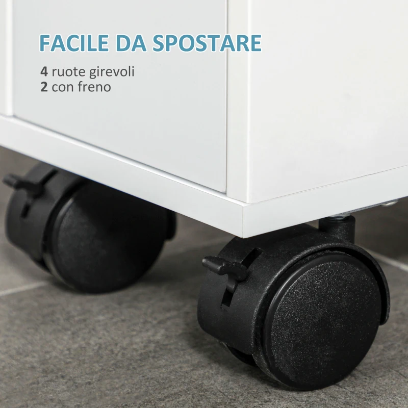 kleankin Mobiletto Salvaspazio Bagno con 4 Ruote, 2 Cassetti e Ripiano aperto, 16x49.5x66cm, Bianco