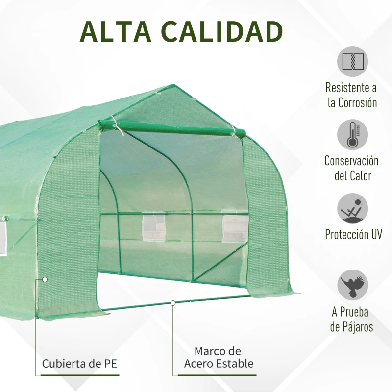 Outsunny Invernadero Tipo Caseta de Jardín o Terraza 6x3x2 m para Cultivo de Plantas y Semillas Color Verde