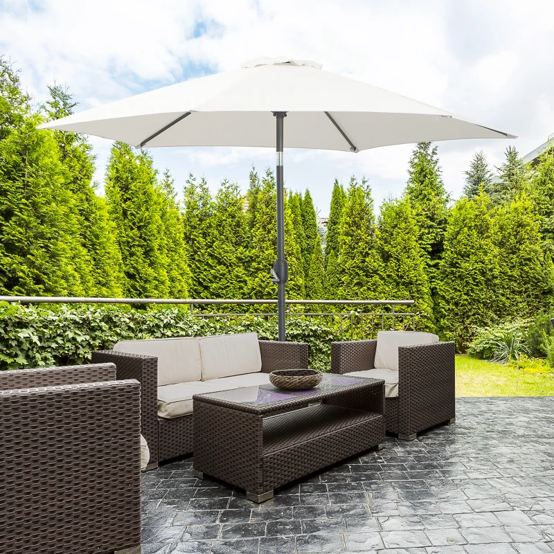 Outsunny Parasol droit parasol inclinable de jardin balcon terrasse manivelle toile polyester imperméabilisée haute densité 180 g/m² Ø2,6 x 2,35H m aluminium crème