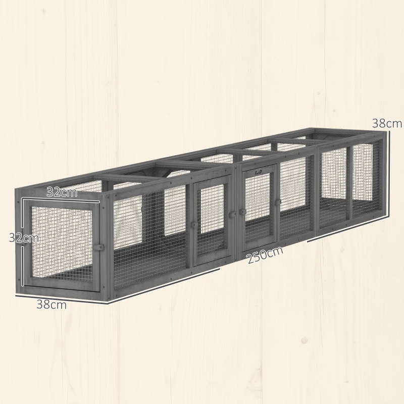 PawHut Katzentunnel XXL, flexibel kombinierbar Holz Spieltunnel mit 8 Eingängen, 250 x 38 cm, für Katzen bis 5 kg und Kaninchen