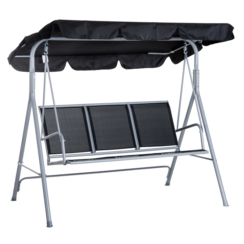 Outsunny Balancelle de Jardin 3 Places Grand Confort Toit imperméabilisé Inclinaison réglable Assise et Dossier Ergonomique Acier textilène Noir