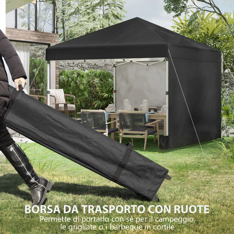 Outsunny Gazebo da Giardino Pieghevole ad Altezza Regolabile con 2 Pareti e Borsa Inclusa, 297x297x288 cm, Nero
