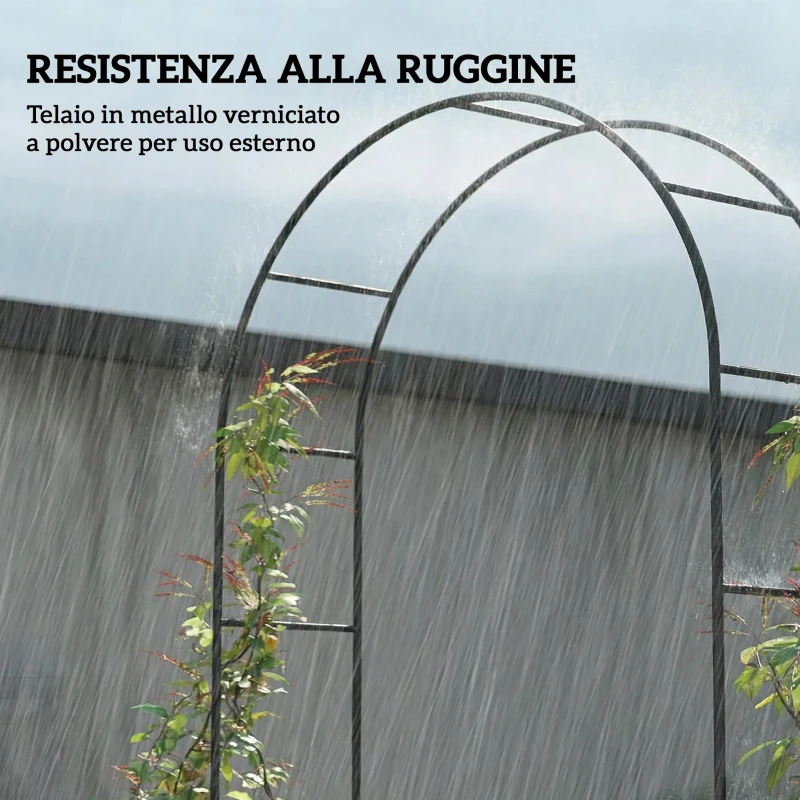 Outsunny Arco da Giardino in Metallo con Base per Piante Rampicanti per Cerimonie, Compleanni ed Eventi, Nero