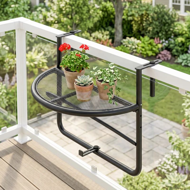 Outsunny Table Suspendue pour Balcon dim. 60L x 45l cm Hauteur réglable 3 Niveaux métal époxy Noir