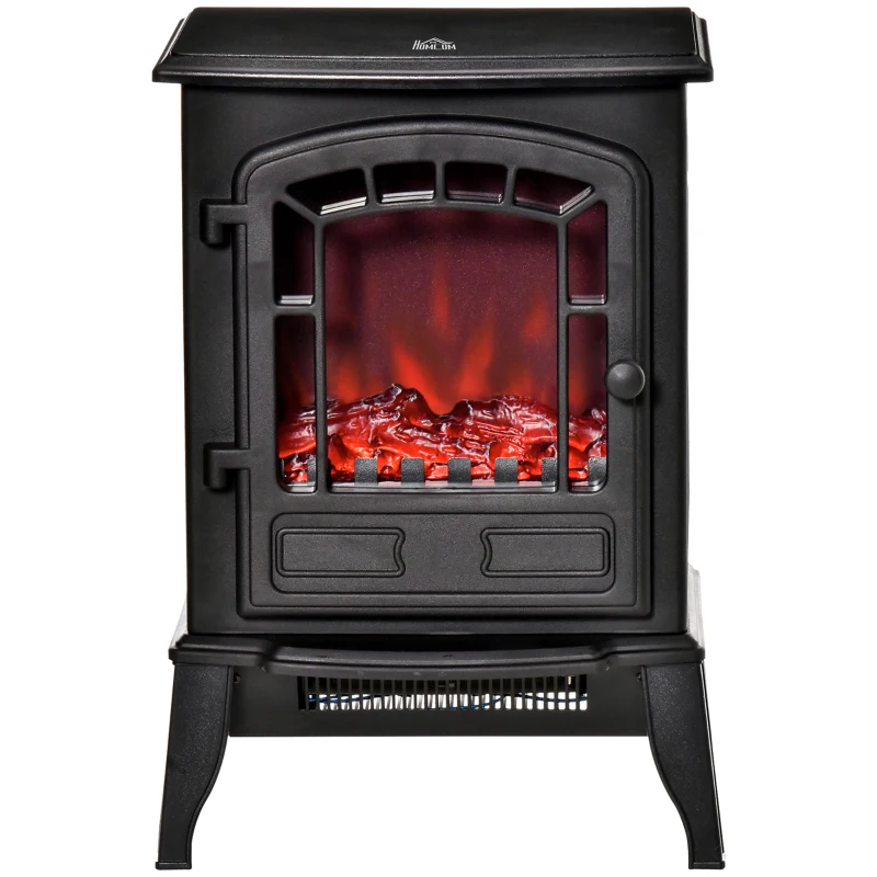 HOMCOM Electric Fireplace Stove Freestanding Log Burner, 1000W/2000W, Portable Electric Fire Fan Heater with LED Flame Effect, Adjustable Thermostat, Overheat Protection, Black