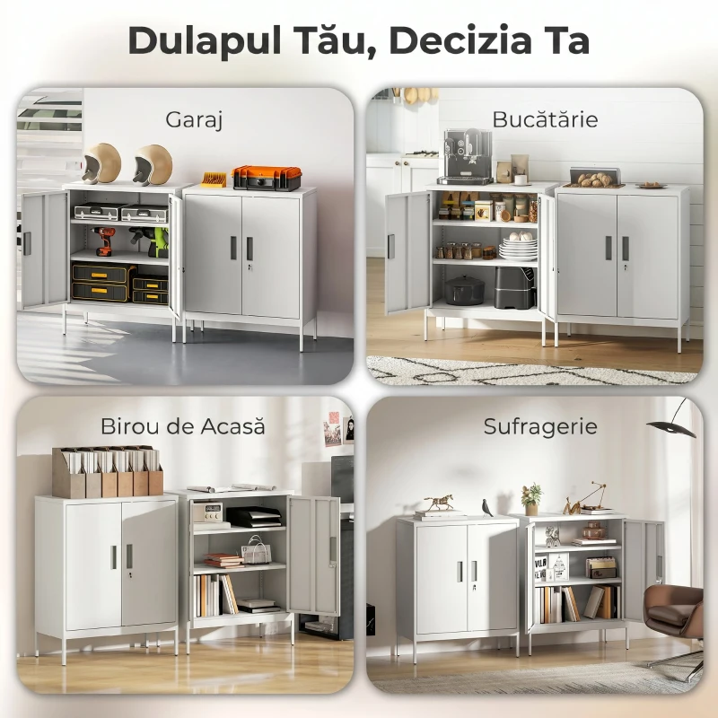 HOMCOM Dulap de Birou din Oțel cu 2 Rafturi Reglabile, Încuietoare și 2 Chei, 80x40x100 cm, Alb
