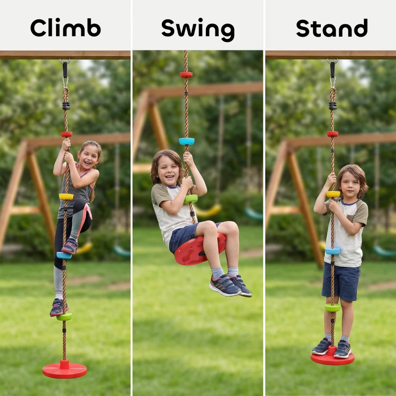 AIYAPLAY Climbing Rope, Kids Tree Swing Kit with Platforms and Disc Swings Seat, Obstacle Course Kids for Garden, Red