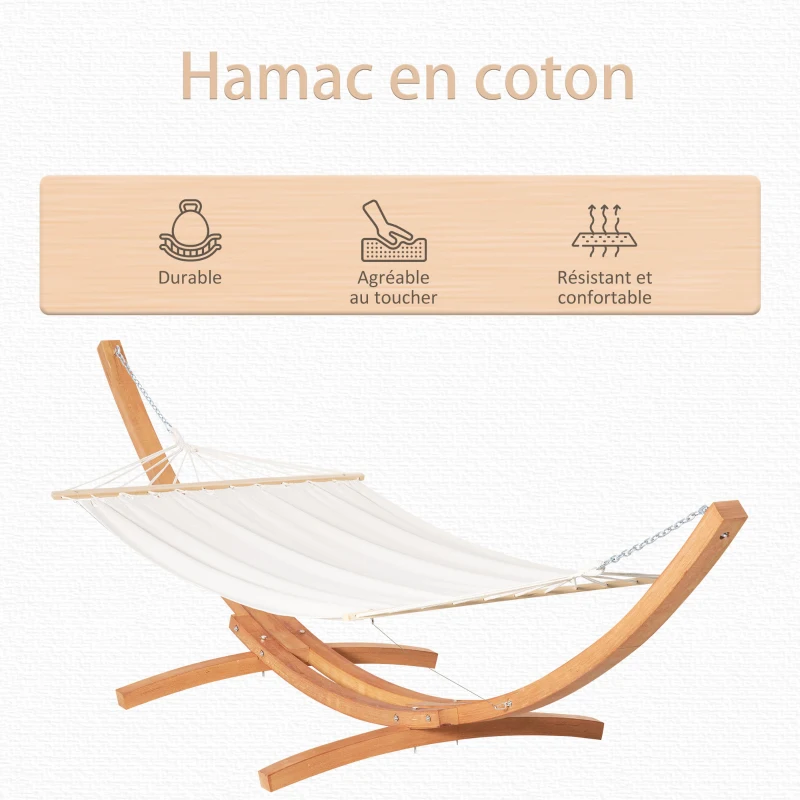 Outsunny Hamac de jardin avec support en bois hamac sur pied 1 personne 3,92L x 1,2l x 1,1H m coloris crème marron