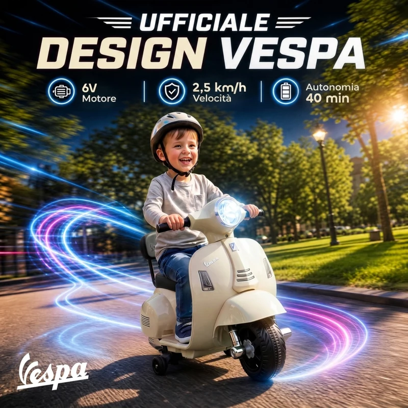AIYAPLAY Moto Elettrica per Bambini 1.5-3 Anni MINI VESPA GTS 6V, Bianco