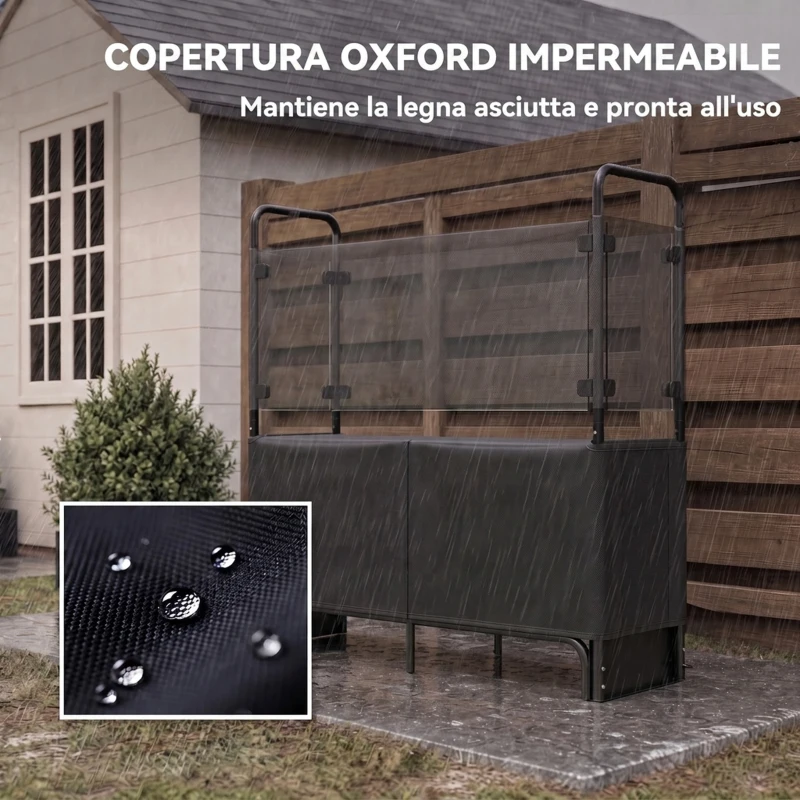 Outsunny Portalegna da Interno ed Esterno in Acciaio Zincato con Copertura e Borsa in Oxford 600D, Portata 300 kg, Nero