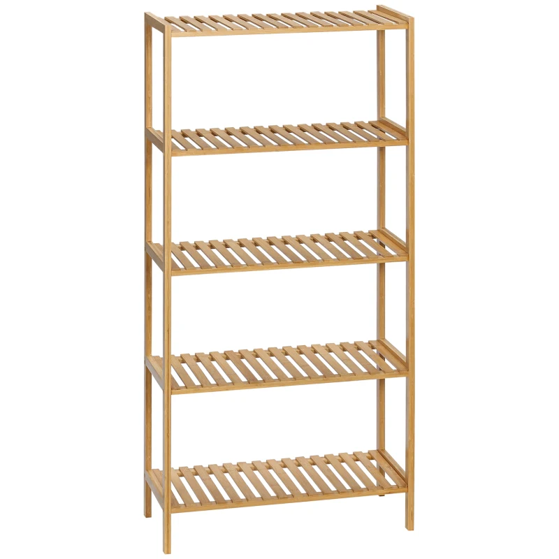 HOMCOM Étagère de rangement en bambou à 5 niveaux, bibliothèque pour salon, chambre et bureau, 60 x 26 x 130 cm, bois naturel