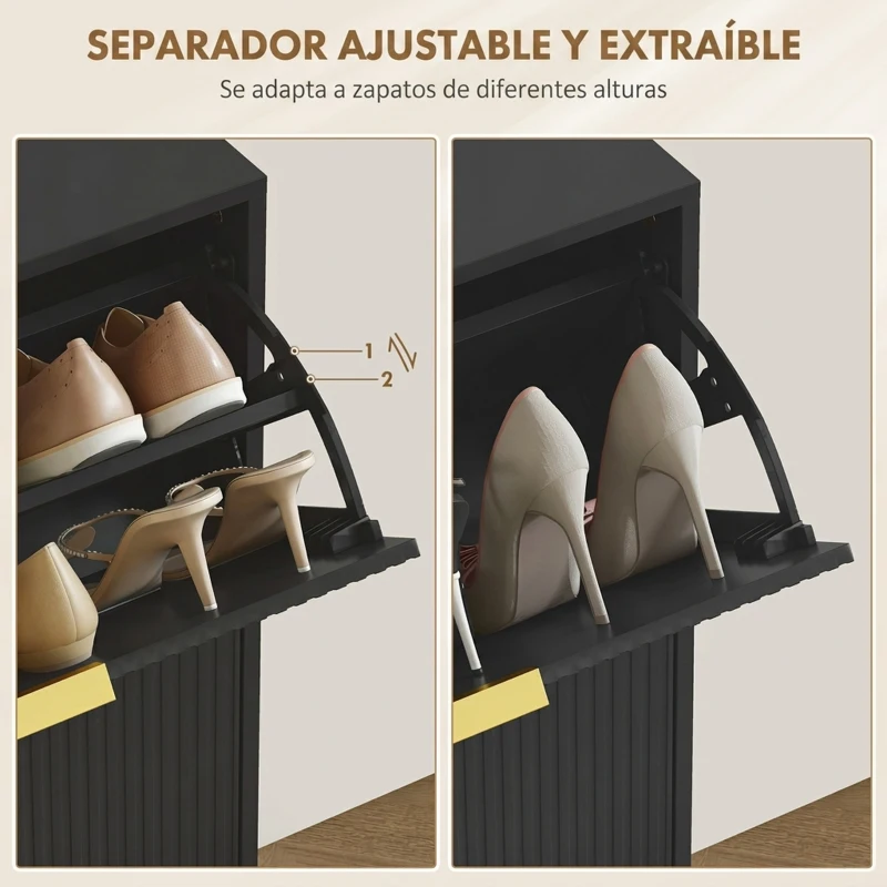 HOMCOM Zapatero Estrecho con 4 Puertas Acanaladas con Estantes Ajustables para 20 Pares 105x24x91,5 cm Negro