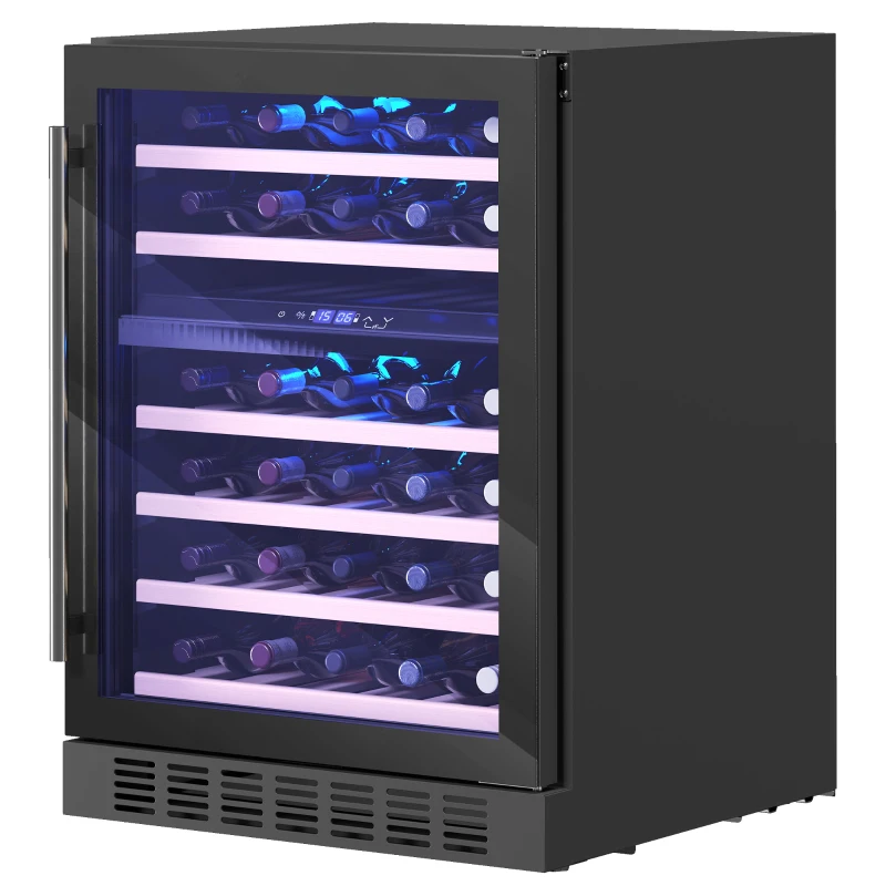 HOMCOM Cantinetta Vino Doppia Temperatura 5–18 °C 46 Bottiglie 131L con Porta in Vetro Temperato Triplo, Nero