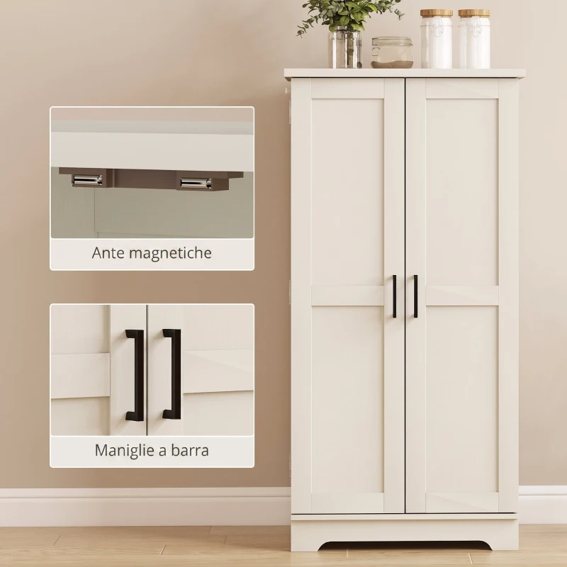 HOMCOM Credenza Cucina, Mobile Dispensa Rustico con 12 Portaspezie, Ripiani Regolabili, 2 Ante, per Sala da Pranzo Soggiorno, 60x40x120 cm, Crema