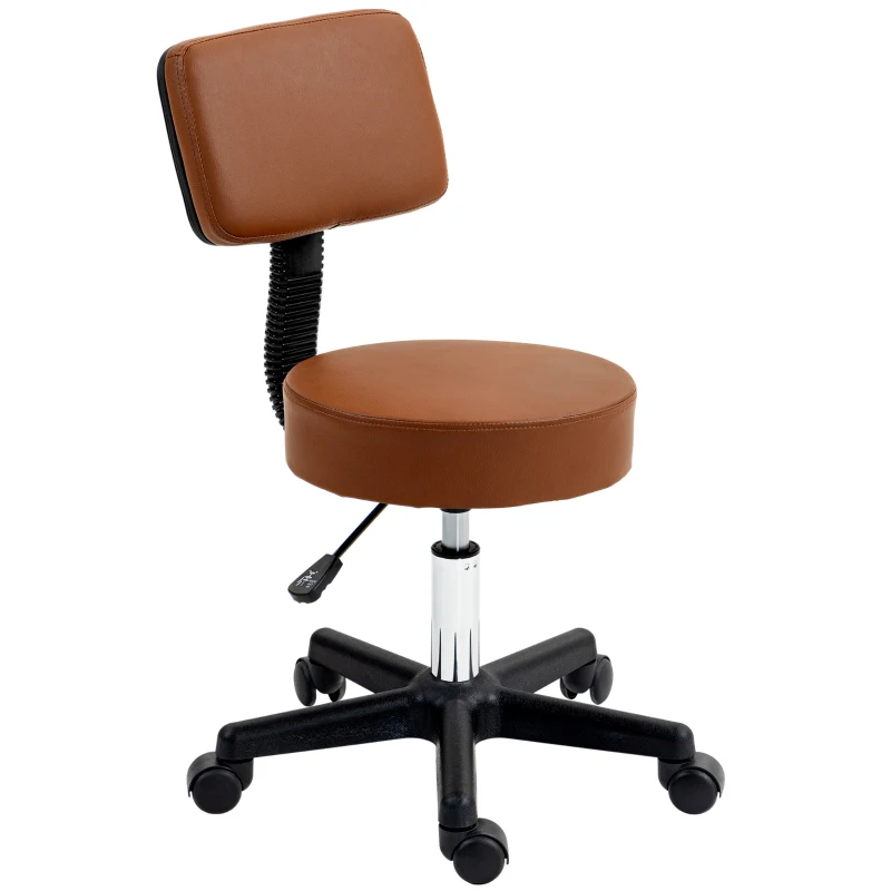 HOMCOM Beautician's Swivel Salon Chair w/ Padded Seat Back 5 Wheels Adjustable Height Salon Hairdressers Tattoo Spa Rolling Cushion Professional 48cm Brown