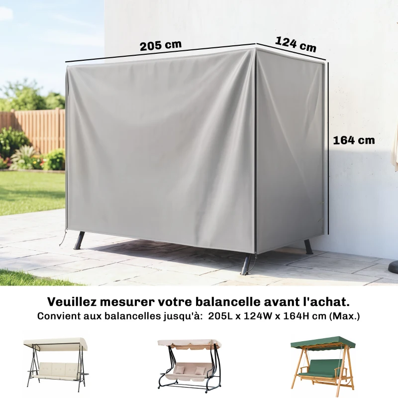 Outsunny Housse de Protection balancelle de Jardin 3 Places bâche étanche dim. 2,05L x 1,24l x 1,64H m Polyester Gris