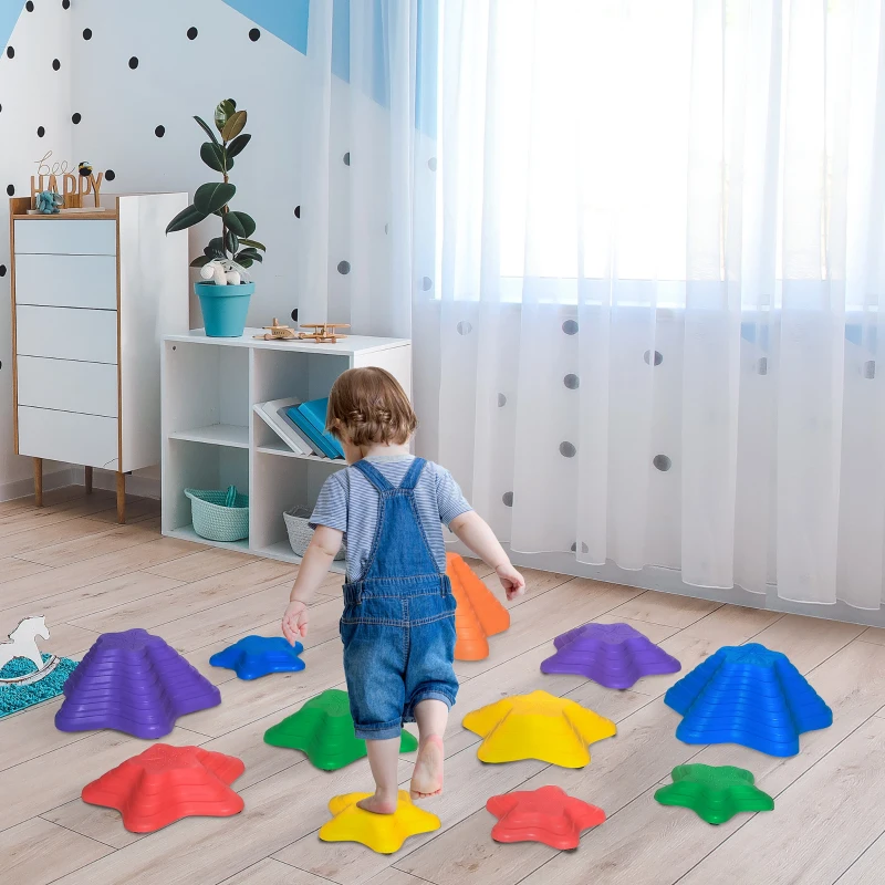 Outsunny 11-Piece Balance Stepping Stones for Kids Starfish Style Non-slip Obstacle Course Stackable Balance Blocks Garden Toys Encourage Toddler Balance Indoor Outdoor - Multicoloured