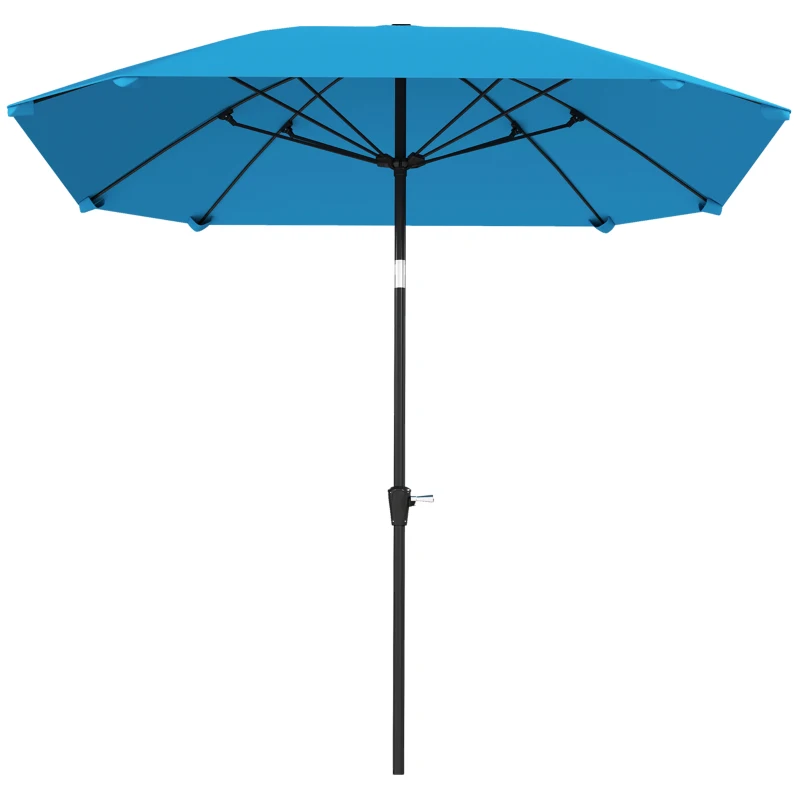 Outsunny Sombrilla de Jardín 233x233 cm Ángulo Ajustable Impermeable Poste de Aluminio Varillas de Fibra de Vidrio Manivela Azul