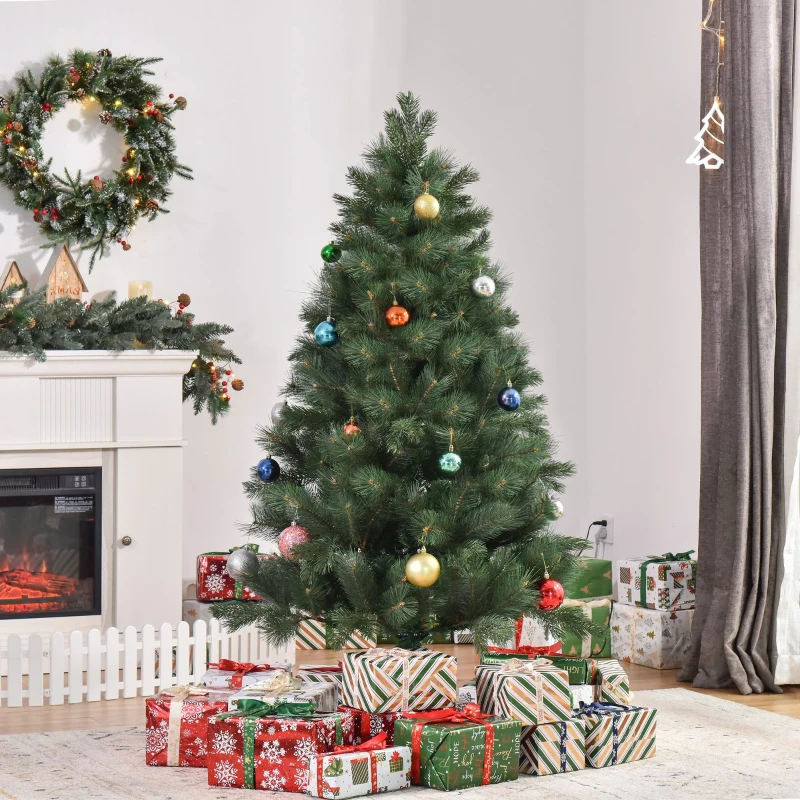 HOMCOM Weihnachtsbaum Ø90 x 180 cm, künstliche Tanne, realistisches Nadelkleid, Grün
