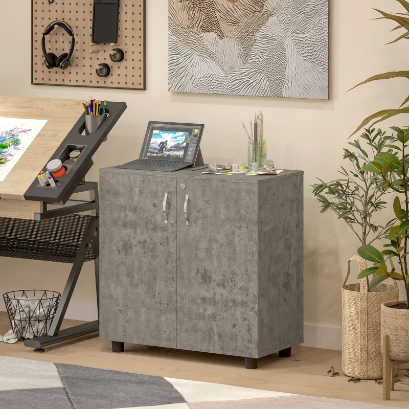 Vinsetto Armario de Oficina de 2 Niveles, Mueble de Almacenamiento para Oficina con 2 Puertas, Cerraduras y Llaves, 80x40x80cm, Gris