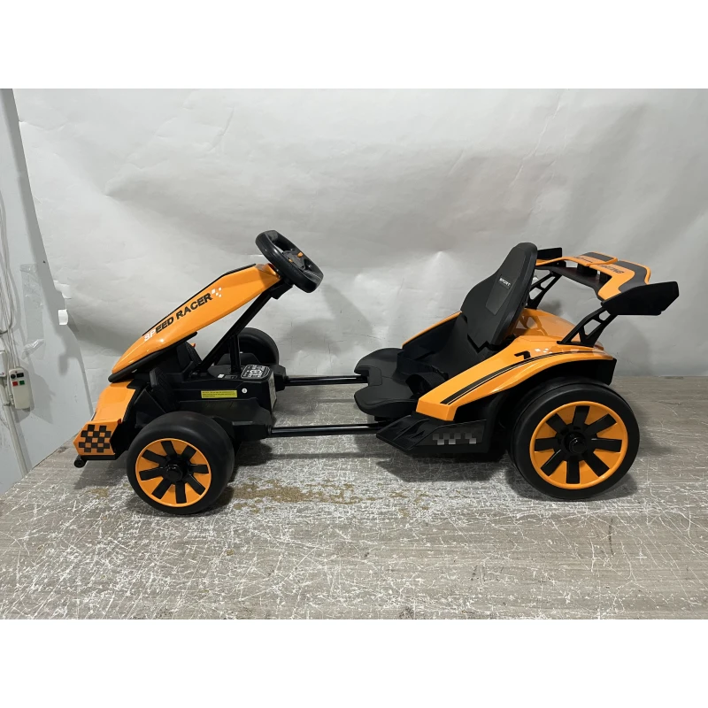 AIYAPLAY Kart Elétrico para Crianças 12 V, Go-Kart, 2 Motores, Assento Ajustável, Bateria de Lítio, Partida Progressiva, Laranja