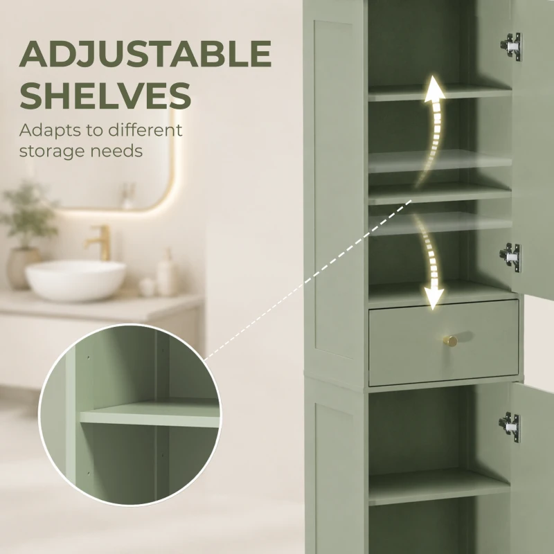 HOMCOM Tall Bathroom Cabinet with Arched Doors - Light Green