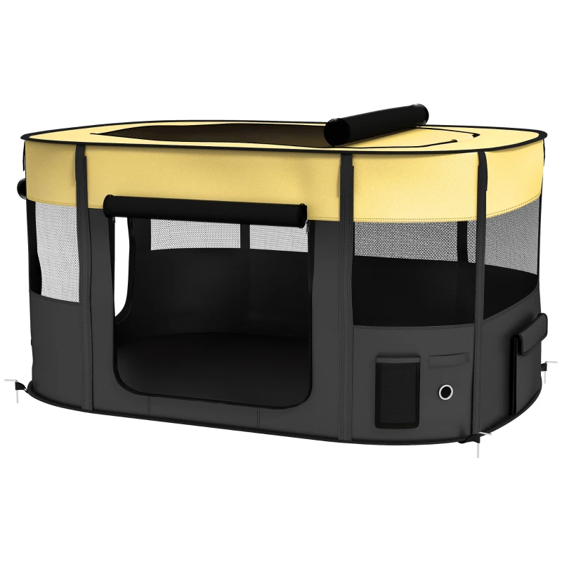 PawHut Parc pliable pour animaux de compagnie parc pour chiots en tissu Oxford avec fenêtres et portes sac de rangement jaune