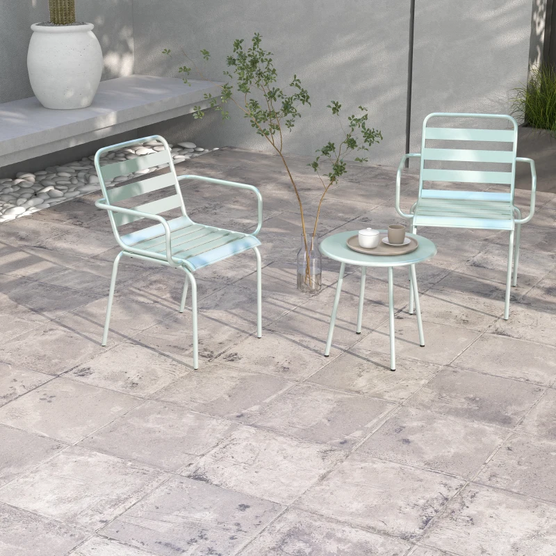 Outsunny Ensemble bistro de jardin 3 pièces salon de jardin 2 chaises empilables avec accoudoirs + table basse ronde en acier
