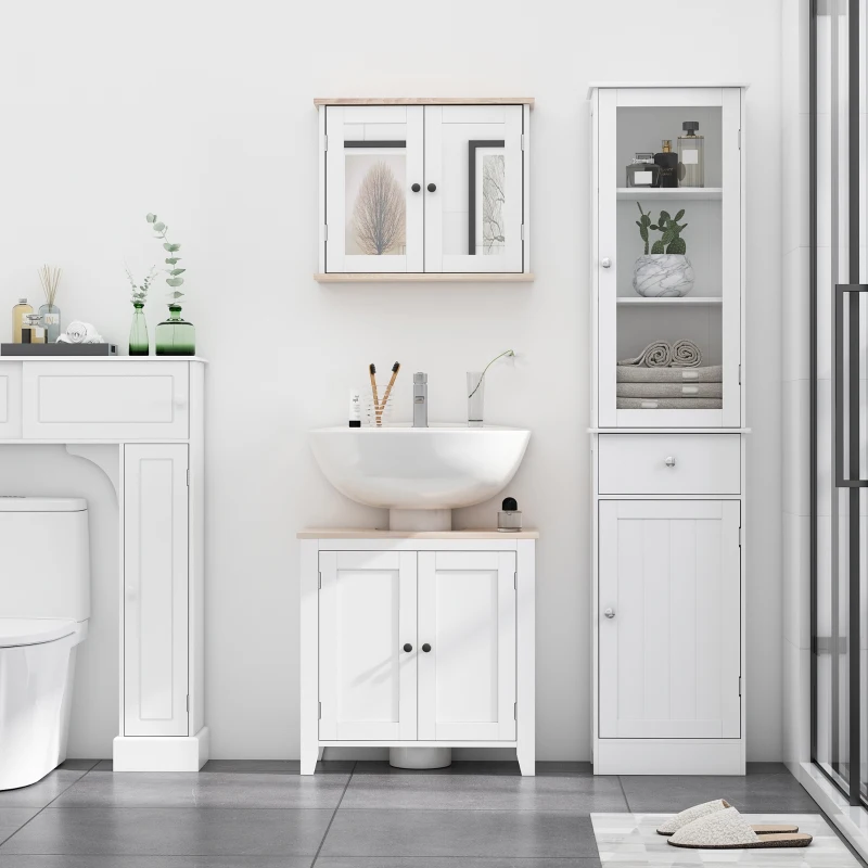 kleankin Meuble Colonne de Salle de Bain Placard Porte Acrylique 2 étagères Placard Porte 1 étagère tiroir MDF Blanc