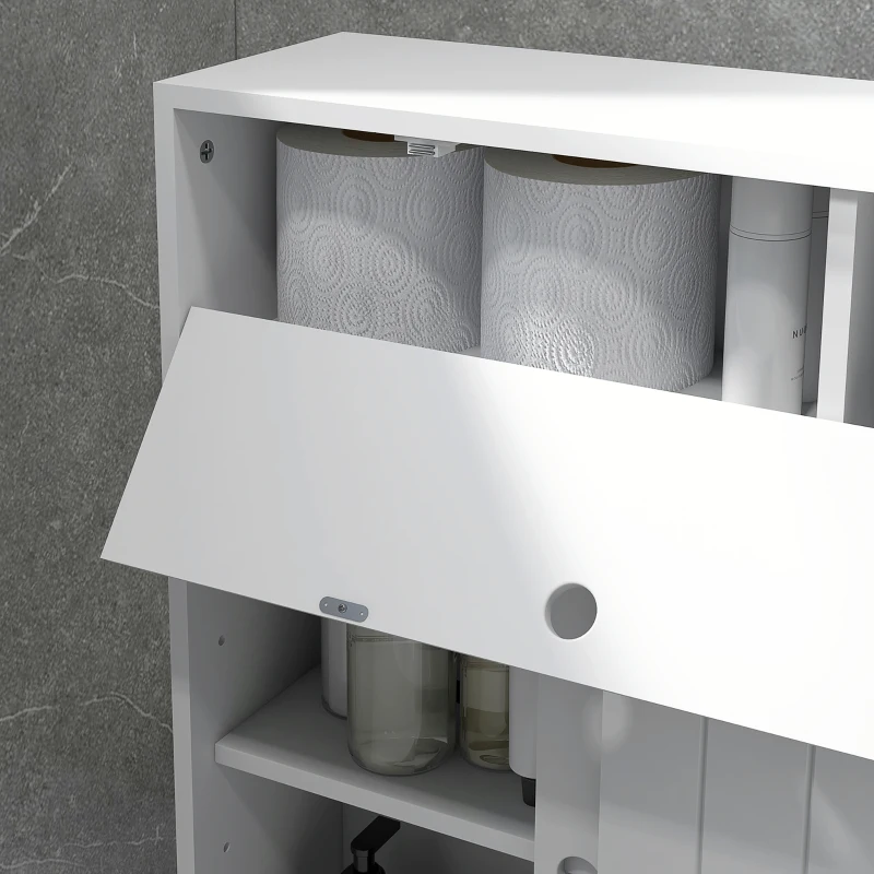 kleankin Armario de Baño Mueble Auxiliar con 4 Ruedas 2 Agujeros para Papel 2 Armarios y Estantes Ajustables 52x17x67 cm Blanco