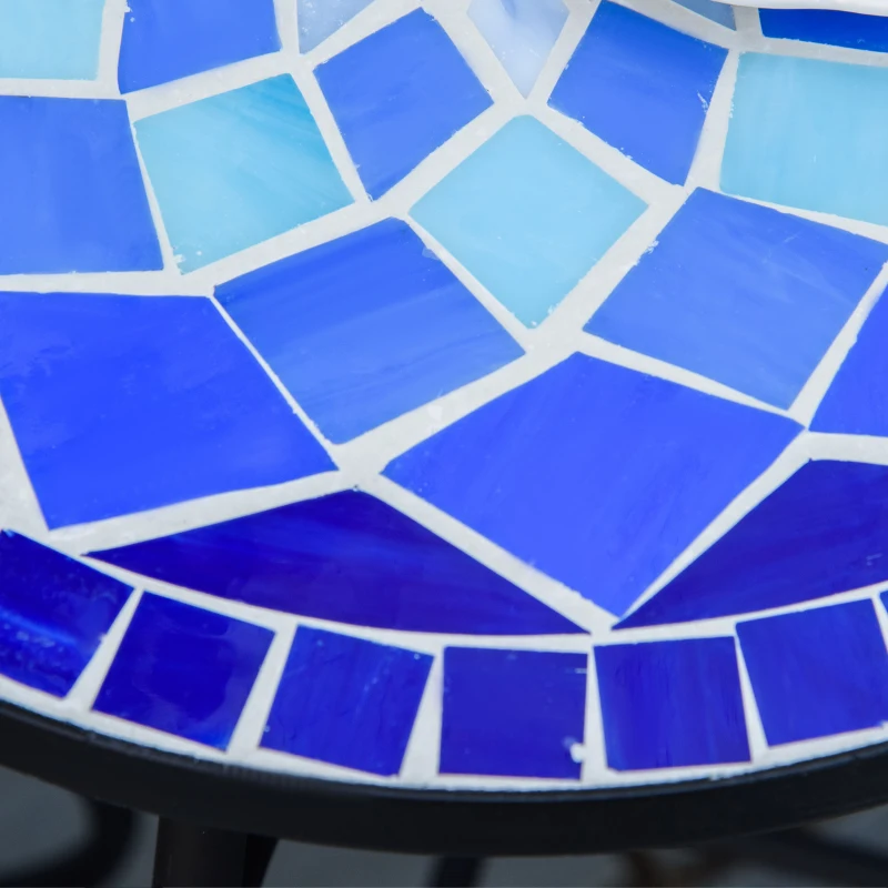 Outsunny Tavolino da Giardino Rotondo a Mosaico in Metallo con Piano in Ceramica, Ф35.5x53.5cm