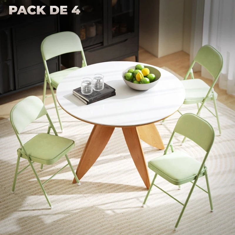 HOMCOM Juego de 4 Sillas Plegables Tapizadas en Terciopelo Estructura de Acero con Respaldo para Espacios Pequeños Verde