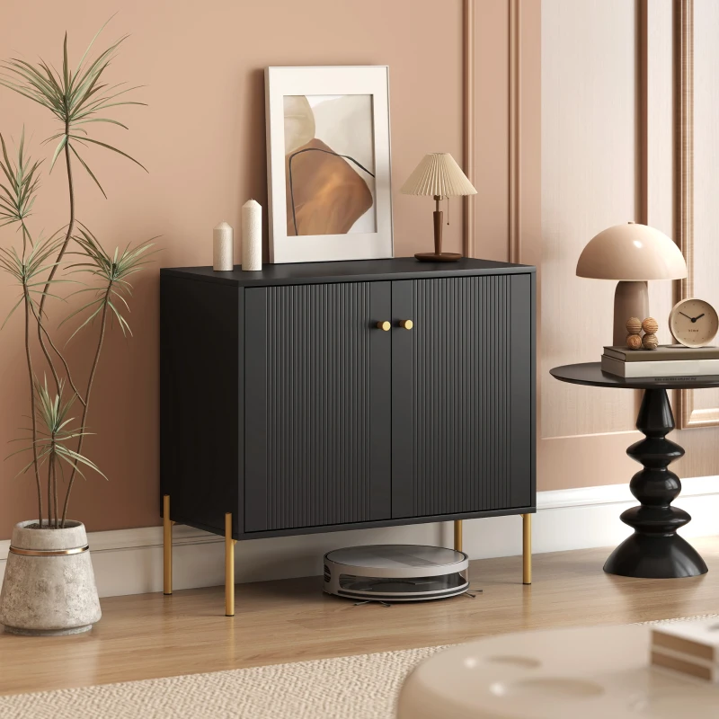 HOMCOM Sideboard Buffet Cabinet, Coffee Bar Cabinet with Fluted Doors and Adjustable Shelf, Black