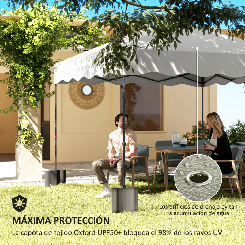 Outsunny Carpa Plegable 3x3m con Protección UV Altura Ajustable y Bolsa con Ruedas para 6-9 Personas Blanco