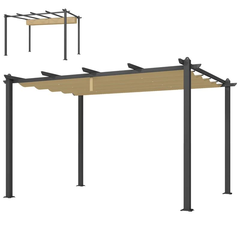 Outsunny 3 x 4m Aluminium Pergola, with Retractable Roof - Khaki