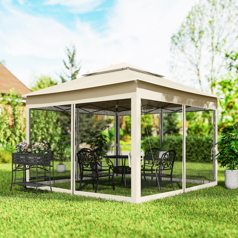 Outsunny Tonnelle de jardin pop-up pliant 3 x 3 m métal polyester imperméabilisé anti UV moustiquaires sac de transport crème
