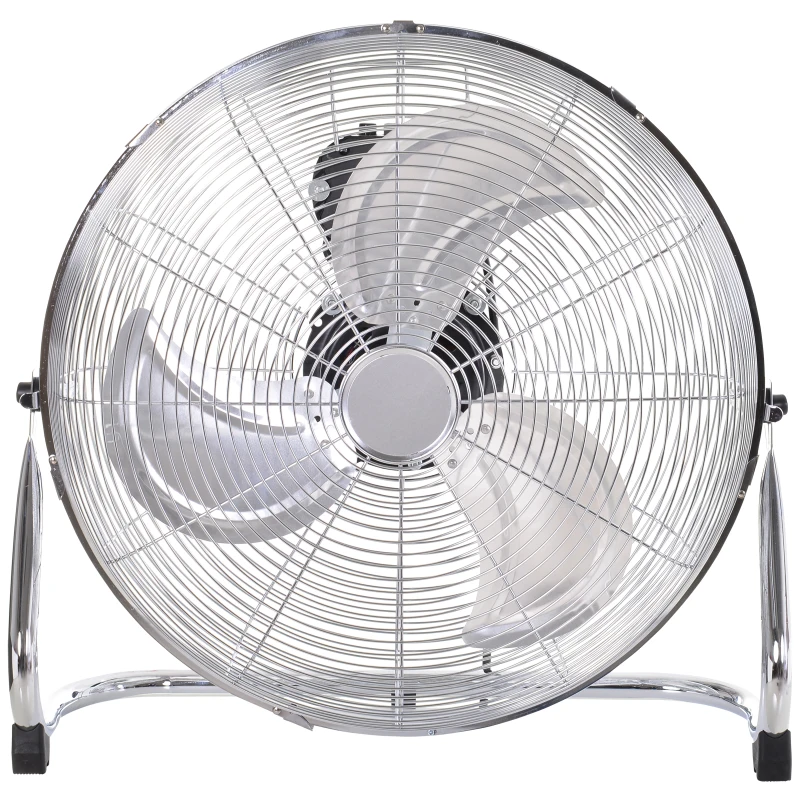 HOMCOM 18" Chrome Metal Floor Fan with Tilting, High Velocity, 3 Speed, Portable Gym Fan for Home Office, Silver