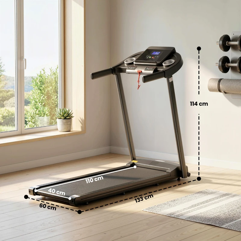 HOMCOM Cinta de Correr para Casa 1-12 KM/H 1,5HP con 12 Programas Ruedas Pantalla LED y Soporte para Móvil para Hogar Oficina