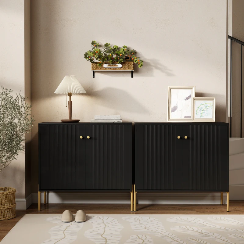 HOMCOM Sideboard Buffet Cabinet, Coffee Bar Cabinet with Fluted Doors and Adjustable Shelf, Black
