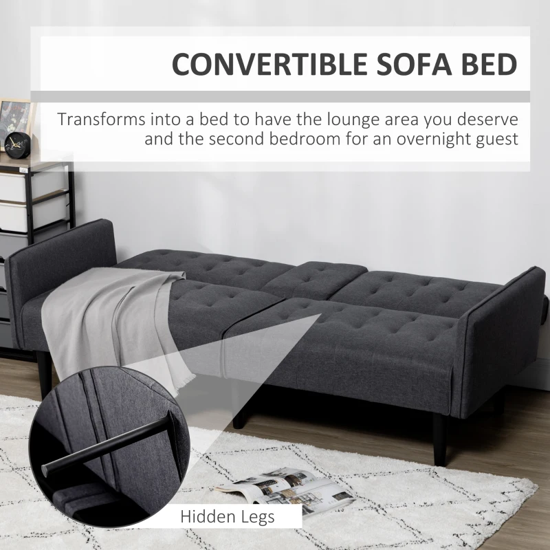 HOMCOM Three-Seater Sofa Bed, with Cupholders - Grey