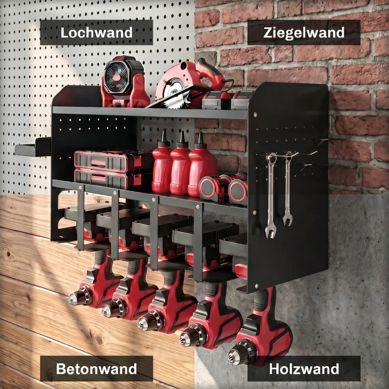 Outsunny Gartenwerkzeug-Organizer 2-stufig Gartengeräte Ständer mit Haken Seitenfach bis 50 kg 61,8 x 23 x 32,7cm Schwarz