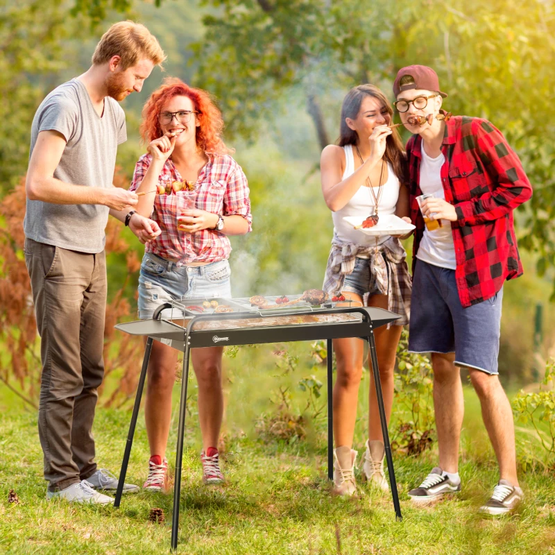 Outsunny Barbecue a Carbonella con Griglia e Piastra in Acciaio con Ripiani Laterali, 113x59x83.5cm, Nero