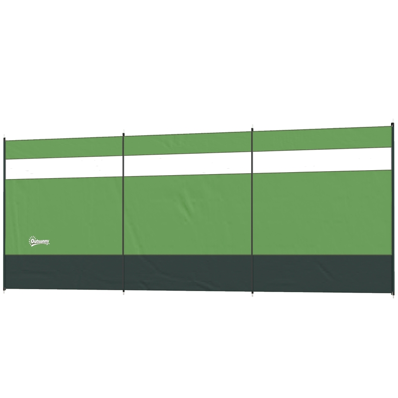 Outsunny Camping Windbreaker with Clear Windows, Carry Bag and Steel Poles, for Beach Caravan Campervan, 440 x 140cm, Army Green