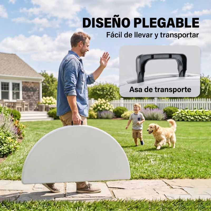 Outsunny Mesa Auxiliar Redonda Mesa de Jardín Plegable con Marco de Acero y Encimera de HDPE Carga 80 kg Ø122x73 cm Blanco