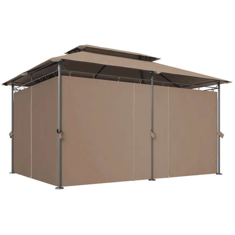 Outsunny Tonnelle de jardin extérieur pavillon 6 colonnes double toit 12 oeillets de drainage en métal 3x4m kaki