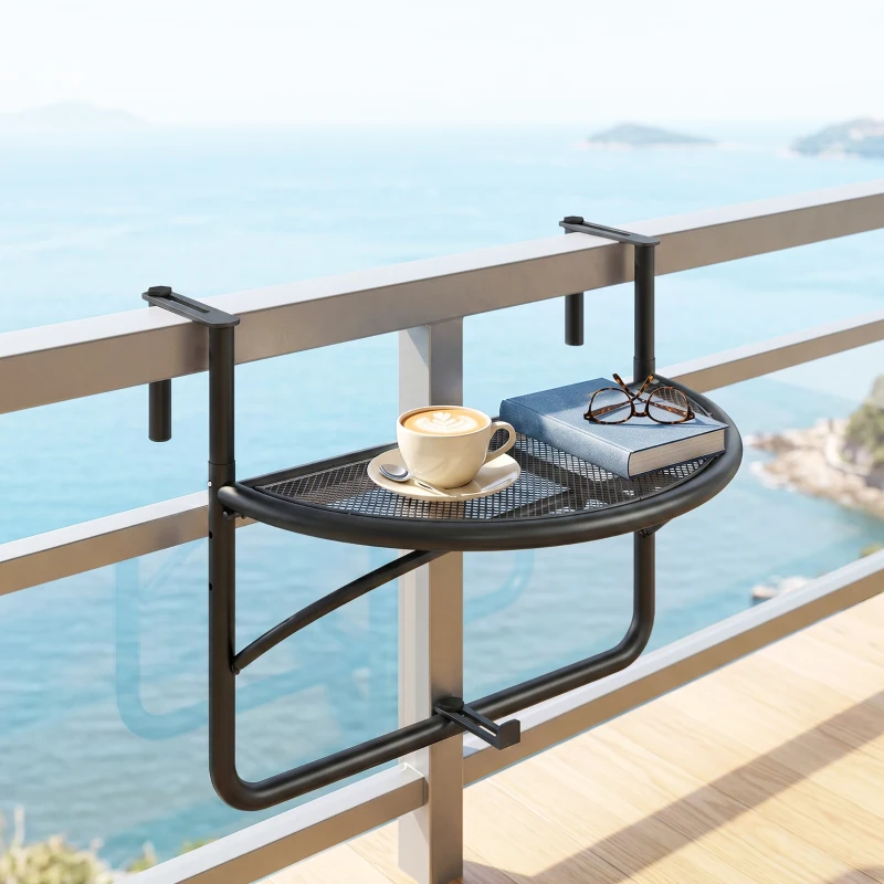 Outsunny Table Suspendue pour Balcon dim. 60L x 45l cm Hauteur réglable 3 Niveaux métal époxy Noir