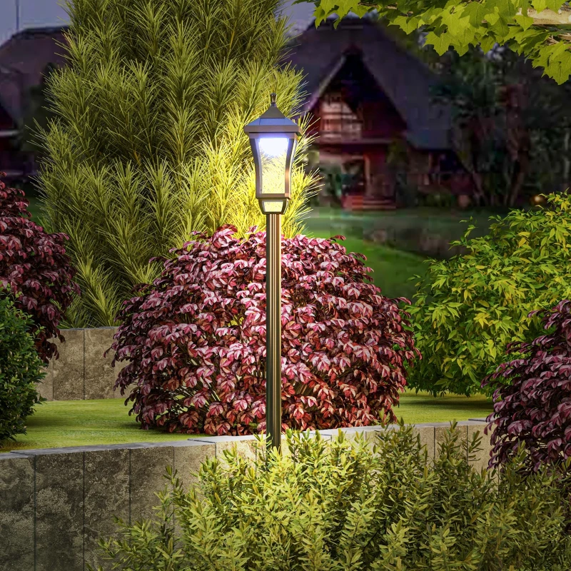 Outsunny Lampă de Grădină cu Autonomie de 6 ore și Sistem de Fixare la Sol, din ABS și Policarbonat, 15x15x127 cm, Negru